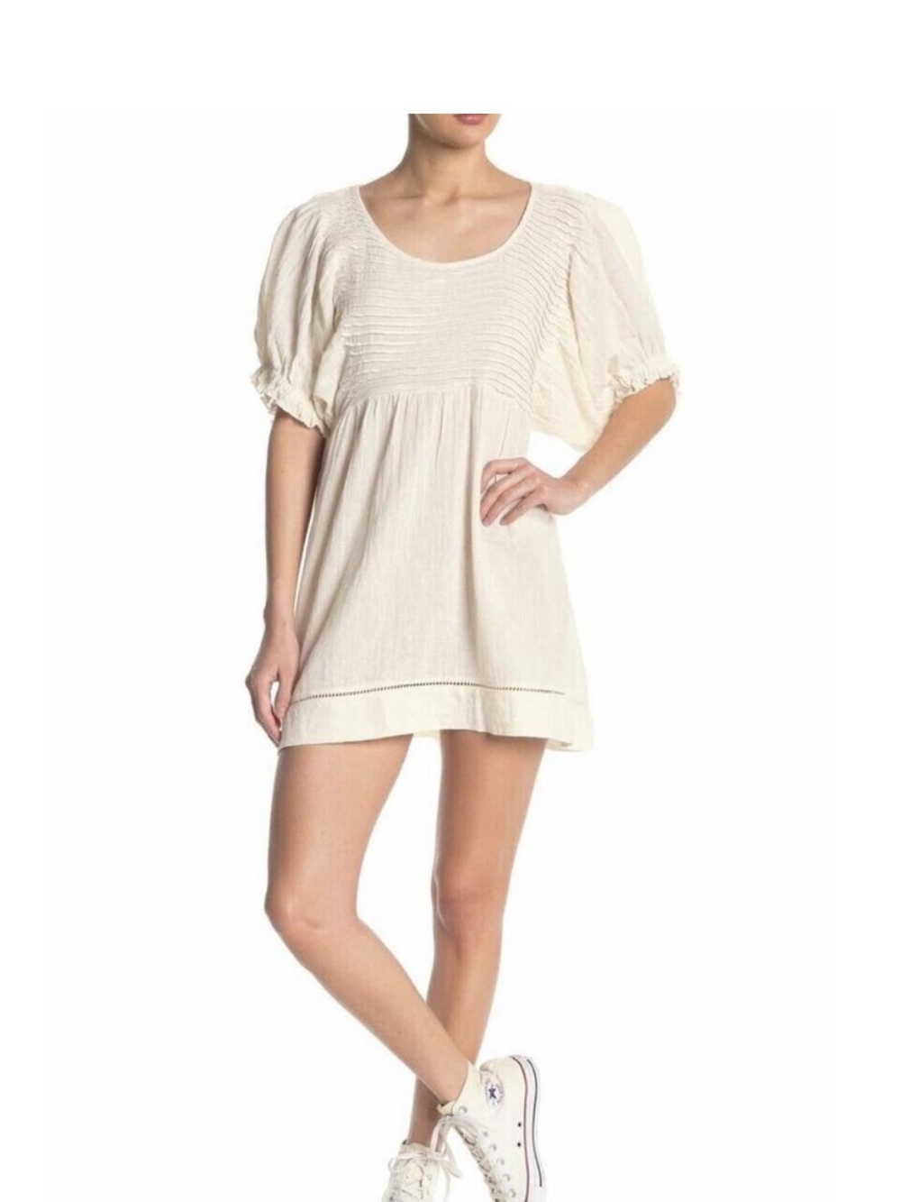 FREE PEOPLE Elsie Tunic Shirt / Babydoll Dress Cream Size Small